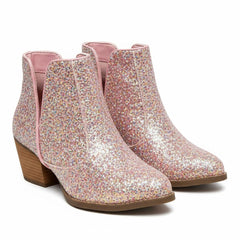 Tuhoomall Glitter Ankle Boots for Women, 3-Inch Chunky Heel, Shiny Pointed Toe, Perfect for Parties and Fashion Events