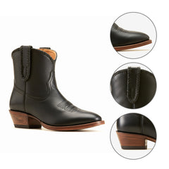 Tuhoomall Comfortable Western Style Ankle Boots for Women, Casual Workwear, Round Toe, Chunky Heel, Seasonless, Woven Colorblock Design