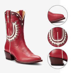 Tuhoomall Stylish Women's Ankle Boots with Embroidery and Laser Cut Out, Perfect for Parties and Performances, Comfortable Chunky Heel Design