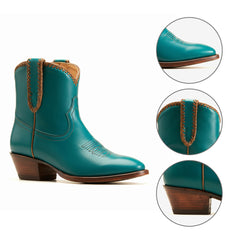 Tuhoomall Comfortable Western Style Ankle Boots for Women, Casual Workwear, Round Toe, Chunky Heel, Seasonless, Woven Colorblock Design