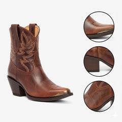 Tuhoomall Western Cowboy Ankle Boots for Women, Vintage Floral Embroidered High Ankle Heeled Booties, Casual Retro Fashion, Easy Slip-On Design Tuhoomall