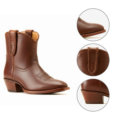 Tuhoomall Comfortable Western Style Ankle Boots for Women, Casual Workwear, Round Toe, Chunky Heel, Seasonless, Woven Colorblock Design