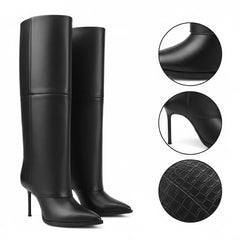 Tuhoomall Knee-High Stiletto Boots for Parties - Classic Style, Pure Color, Comfortable Fit, 10cm Heel, Perfect for Fashionable Evening Wear Tuhoomall