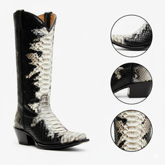 Tuhoomall Western Style Knee-High Cowboy Boots For Women, Comfortable Ankle Design, Fashionable Casual Look With Faux Leather In Crocodile & Snake Patterns