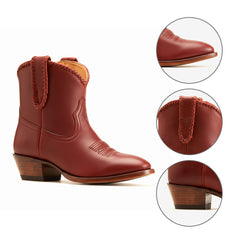 Tuhoomall Comfortable Western Style Ankle Boots for Women, Casual Workwear, Round Toe, Chunky Heel, Seasonless, Woven Colorblock Design