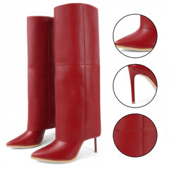 Tuhoomall Knee-High Stiletto Boots for Parties - Classic Style, Pure Color, Comfortable Fit, 10cm Heel, Perfect for Fashionable Evening Wear