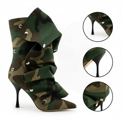 Tuhoomall Pointed Toe High Heel Cowboy Ankle Boots with Studded Design for Fashion Forward Themes