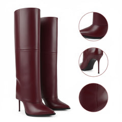 Tuhoomall Knee-High Stiletto Boots for Parties - Classic Style, Pure Color, Comfortable Fit, 10cm Heel, Perfect for Fashionable Evening Wear