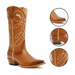 Tuhoomall Western Cowboy Boots for Women, Stylish Rough Heel, Star Embroidery, Easy Slip-On, Casual Fashion All Seasons