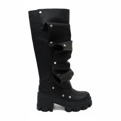 Tuhoomall Gothic Knee-High Boots for Women, Comfortable Chunky Heel, Stylish Slip-On Design for Casual Street Outings Tuhoomall