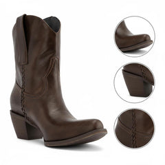 Tuhoomall Western Ankle Booties for Women, Slip-On Chunky Heels with Snip-Toe, Solid Color Design for Outdoor Fashion and Travel