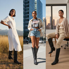 Tuhoomall Western Mid Calf Boots for Women, Embroidered Pointed Toe, Chunky Heel, Slip-On Design for Casual Style