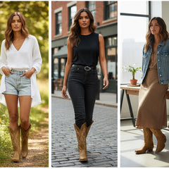 Tuhoomall Western Cowgirl Boots Mid Calf Chunky Heel Slip-On Embroidered Fashion Boots for Travel Outdoor Classic Style