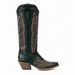 Tuhoomall Stylish Western Mid-Calf Boots for Women - Embroidered Vegan Leather, 2.76in Low Chunky Heel, Perfect for Year-Round Casual Wear