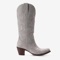 Tuhoomall Western Cowboy Mid-Calf Boots for Women, Floral Embroidery, Stylish Low Chunky Heels, Perfect for Weddings and Casual Outings Tuhoomall
