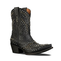 Tuhoomall Chunky Heel Western Short Ankle Boots for Women - Studded Design, Slip-On Comfort, Versatile for Travel and Weddings