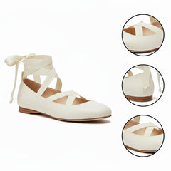 Tuhoomall Ballet Flat Shoes For Parties And Performances, Comfortable Round-Toe Design With Satin Finish And Cross Straps