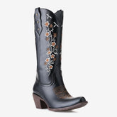 Tuhoomall Western Cowgirl Boots for Women, Floral Embroidery, Retro Slip-On Style, Comfortable Chunky Heel, Versatile Fashion Footwear