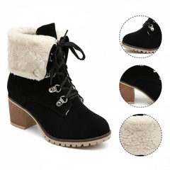 Tuhoomall Fashion Casual Ankle Boots for Women, Classic Street Style, Round Toe, Mid Heel, Lace-Up, Solid Color, Perfect for Winter Wear