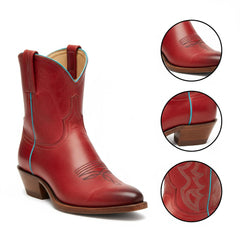 Tuhoomall Western Ankle Boots For Women, Low Heel 1.75 In, Embroidered Design, Casual Everyday Wear, All Seasons, Durable Rubber Sole