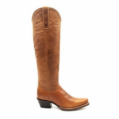 Tuhoomall Retro Western Knee-High Boots for Women, Stylish Leather Design with Embroidery, Slip-On Comfort, Ideal for Work and Casual Wear