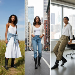 Tuhoomall Western Chunky Heel Women's Cowboy Boots, Comfortable Slip-On, Retro Embroidered Design, Non-Slip Sole for Travel and Casual Wear