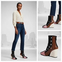 Tuhoomall Fashion Ankle Booties With Zip And Studs, Chunky Wedge Heel, Stylish For Parties And Casual Outings, All-Season Wear