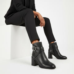 Tuhoomall Fashion Ankle Boots for Women, Comfort Short Booties with Chunky Heels, Casual Office Wear, Adjustable Metal Buckle, Rubber Sole, All-Season Style