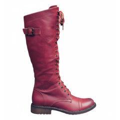 Tuhoomall Comfortable Knee-High Boots for Women - Stylish Solid Color, Low Heel, Adjustable Lace-Up, Perfect for Travel and Everyday Wear Tuhoomall