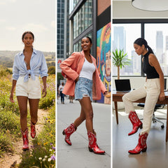 Tuhoomall Metallic Western Ankle Boots for Women - Stylish Slip-On Design with Embroidered Floral Pattern, Casual All-Season Footwear