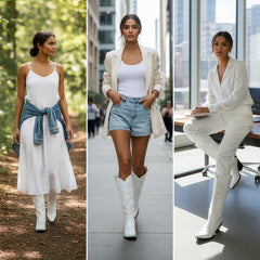 Tuhoomall Western Over-the-Knee Boots for Women, Chunky Heel, Snip-Toe, Embroidered, Slip-On, Distressed Style for Parties and Casual Outings