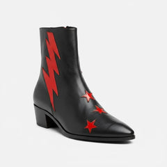 Tuhoomall Pointed-Toe Chunky Heel Ankle Booties with Zipper Closure - Fashionable Floral Applique Design for Parties and Everyday Wear