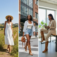 Tuhoomall Tuhoomall Western Knee-High Boots for Women, Floral Embroidered Design, Perfect for Parties, Office, and Casual Wear, 7.5 cm Classic Mid Chunky Heel