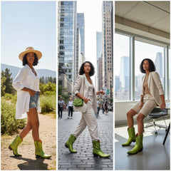 Tuhoomall Western Mid Calf Boots for Fashion and Outdoor, Embroidered Snip-Toe Design, Chunky Heel, Slip-On Style, All-Season Comfort