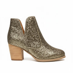 Tuhoomall Glitter Ankle Boots for Women, 3-Inch Chunky Heel, Shiny Pointed Toe, Perfect for Parties and Fashion Events