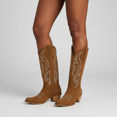 Tuhoomall Western Embroidered Pointed Toe Chunky Heel Slip-On Mid Calf Boots for Women, Retro Casual Style, Perfect for Weddings and Everyday Wear