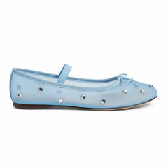 Tuhoomall Comfortable Rhinestone Ballet Flats for Women - Casual Blue Mesh Slip-On Shoes with Low Heel and Round Toe