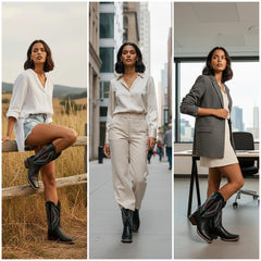 Tuhoomall Western Mid Calf Boots For Women, Chunky Heel, Square Toe, Embroidered Design, Slip-On, Fashion Casual, All Season, Rubber Sole