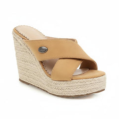 Tuhoomall Waterproof Wedge Sandals for Women, Ethnic Style, Slip-On, Casual Fashion, Rubber Sole, Suede-Like Upper, Perfect for Stylish Outings