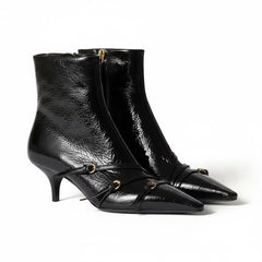 Tuhoomall Fashion Ankle Boots for Women, Comfortable Pointed Toe, Cat Heel with Hardware Buckles, Ideal for Parties and Daily Wear, Casual All-Season Style Tuhoomall
