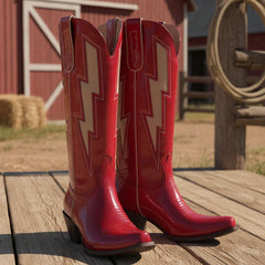 Tuhoomall Western Ankle Boots for Women, Slip-On Embroidered Chunky 5.5cm Heel, Stylish Patchwork Design for Casual and Party Wear