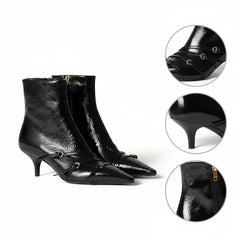 Tuhoomall Fashion Ankle Boots for Women, Comfortable Pointed Toe, Cat Heel with Hardware Buckles, Ideal for Parties and Daily Wear, Casual All-Season Style Tuhoomall