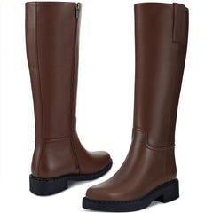 Tuhoomall Fashion Comfort Knee High Boots for Women - Low Heel Zipper Closure, Stylish for Office and Travel, Timeless Solid Color Design