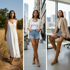 Tuhoomall Western Knee High Boots for Women, Floral Embroidery, Rubber Sole, Adjustable Buckle, Chunky Heel, All-Season Casual Wear