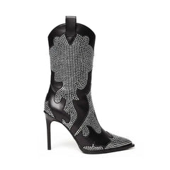 Tuhoomall Stiletto Ankle Boots With Rhinestone Applique, 3.94in Heel, Pointy Toe, Chic For Parties And Casual Outings, All-Season Wear Tuhoomall