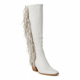Tuhoomall Western Knee High Boots with Fringe, Round Toe, Chunky Heels for Stylish Casual Fashion, All Season Comfort Tuhoomall