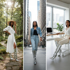 Tuhoomall Shiny Metallic Pointed Toe Mid-Calf Boots for Fashion Forward Performance - Rubber Sole, 3.75 in Heels, Mock-Croc Design, All Season