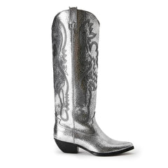 Tuhoomall Western Mid Calf Boots for Women, Embroidered Pointed Toe, Chunky Heel, Slip-On Design for Casual Style