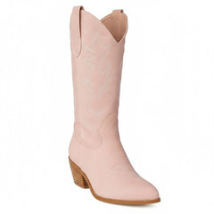 Tuhoomall Western Chunky Heel Women's Cowboy Boots, Comfortable Slip-On, Retro Embroidered Design, Non-Slip Sole for Travel and Casual Wear