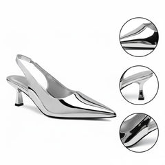 Tuhoomall Comfortable Kitten Heel Slip-On Shoes, Metallic Finish, Fashionable for Work and Travel, Made with Genuine Leather, Perfect for Spring and Summer Tuhoomall